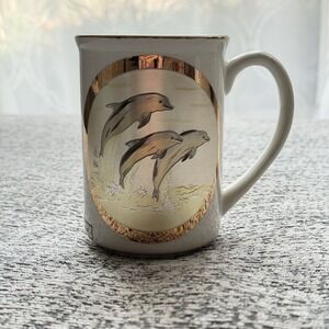 Dynasty Chokin Rare Vintage Dolphin Coffee Mug Japanese Art Copper Gold‎ Trim